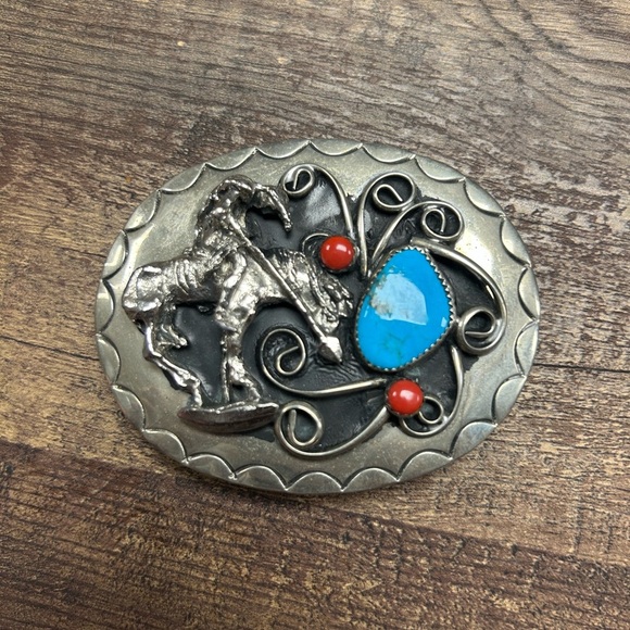 Vintage Native American Horserider Belt Buckle - Picture 2 of 4